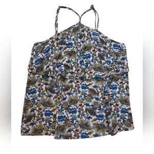 Floral Halter Top Lily White Forest Size Small Spaghetti Strap Women's